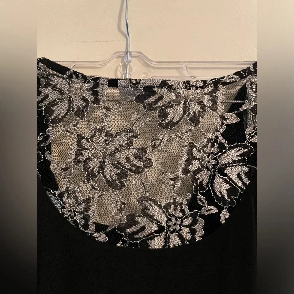 Susan Graver Black Pleated Cowl Neck Back Lace Panel Blouse Top 3/4 Sleeve Large - Picture 6 of 10